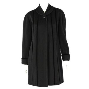 50s Vintage 100% Wool Velvet Trim Coat Star Button Womens M Black Gothic Evening